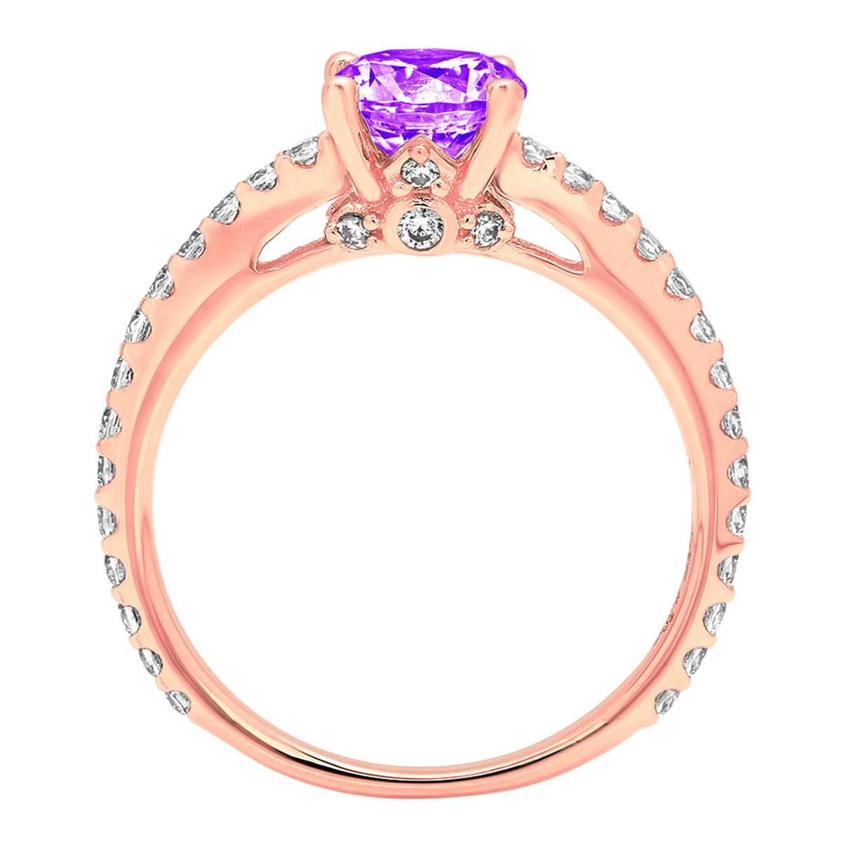 1.51ct Round Cut Purple Natural Amethyst 18k Rose Gold Ring Size 3.75 L278