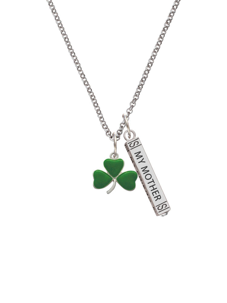 Silvertone Shamrock Bar Charm Necklace, 23" K110