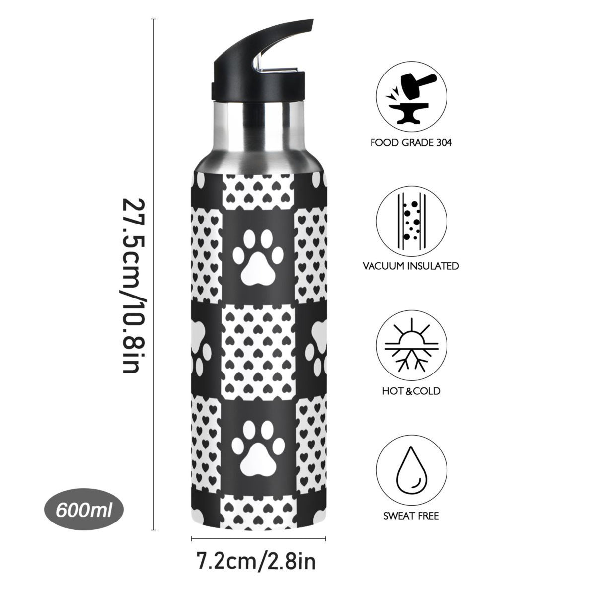 20 OZ Stainless Steel Water Bottle with Straw Lid E770
