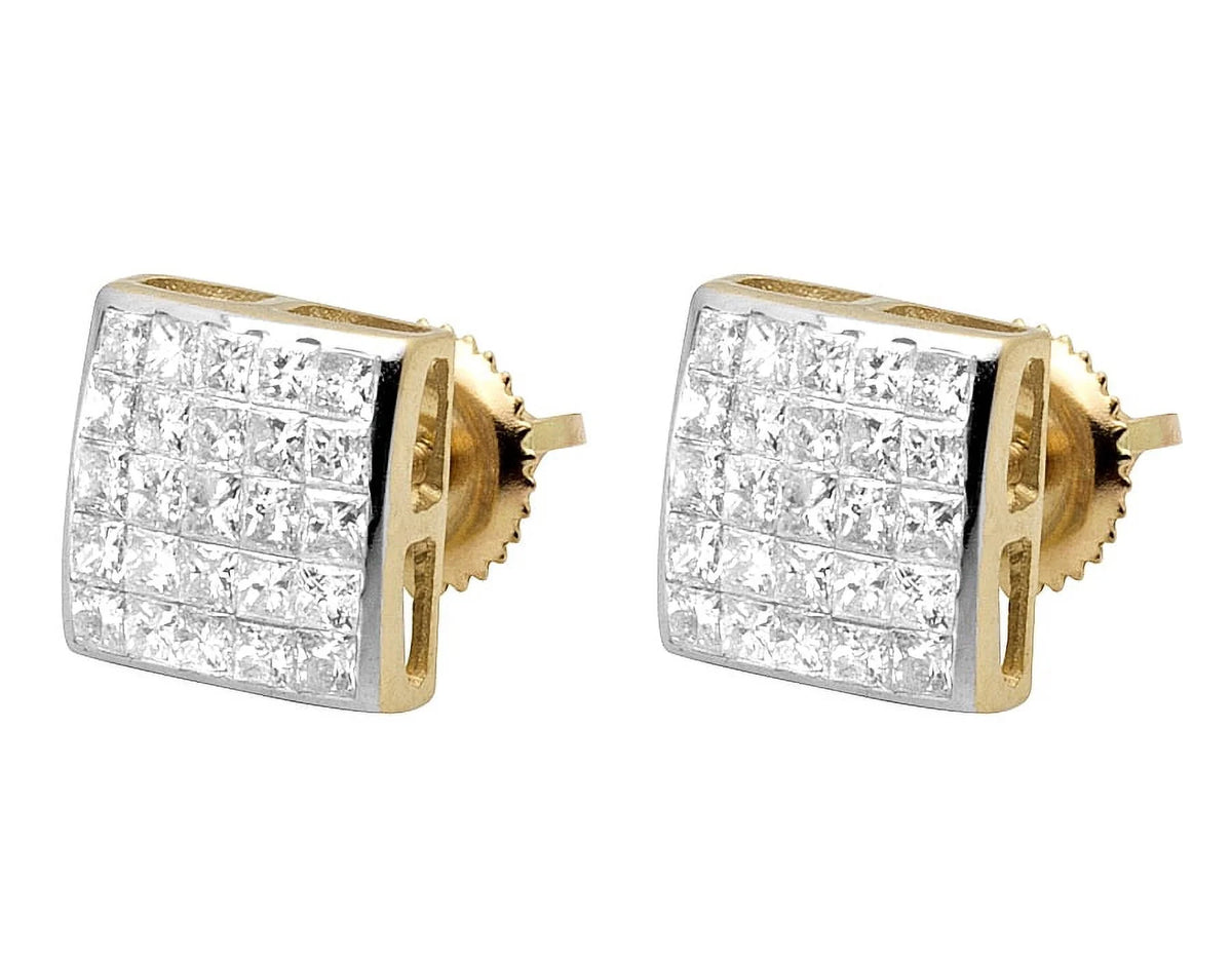 14K Yellow Gold Princess Diamond Stud Earrings O2332
