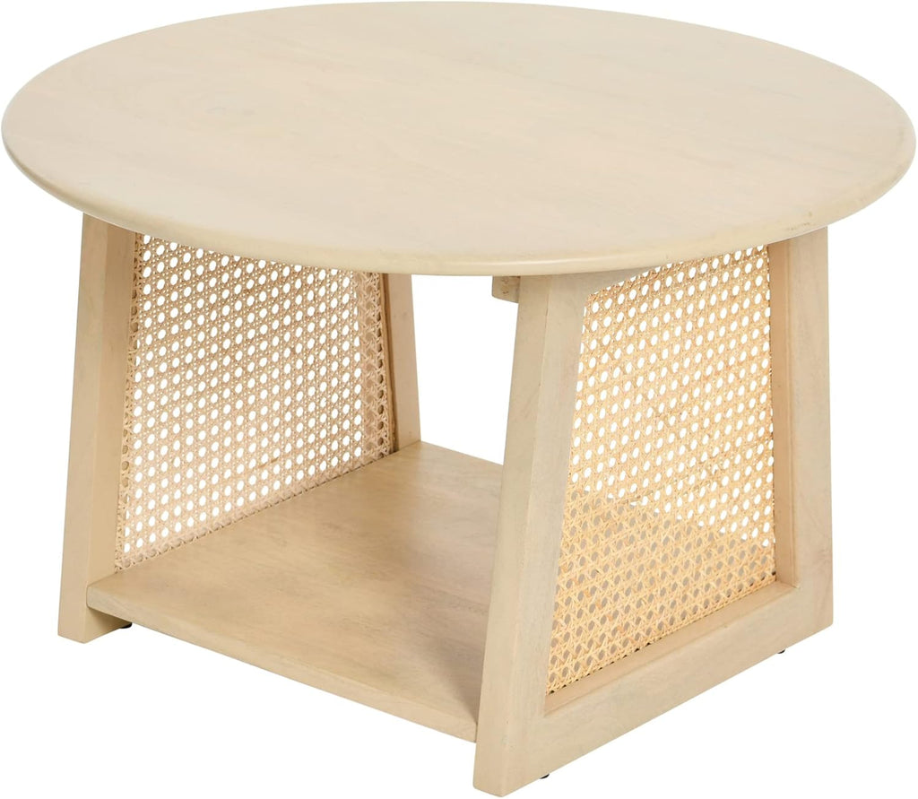 Natural Cane and Solid Mango Wood Round Coffee Table D23684