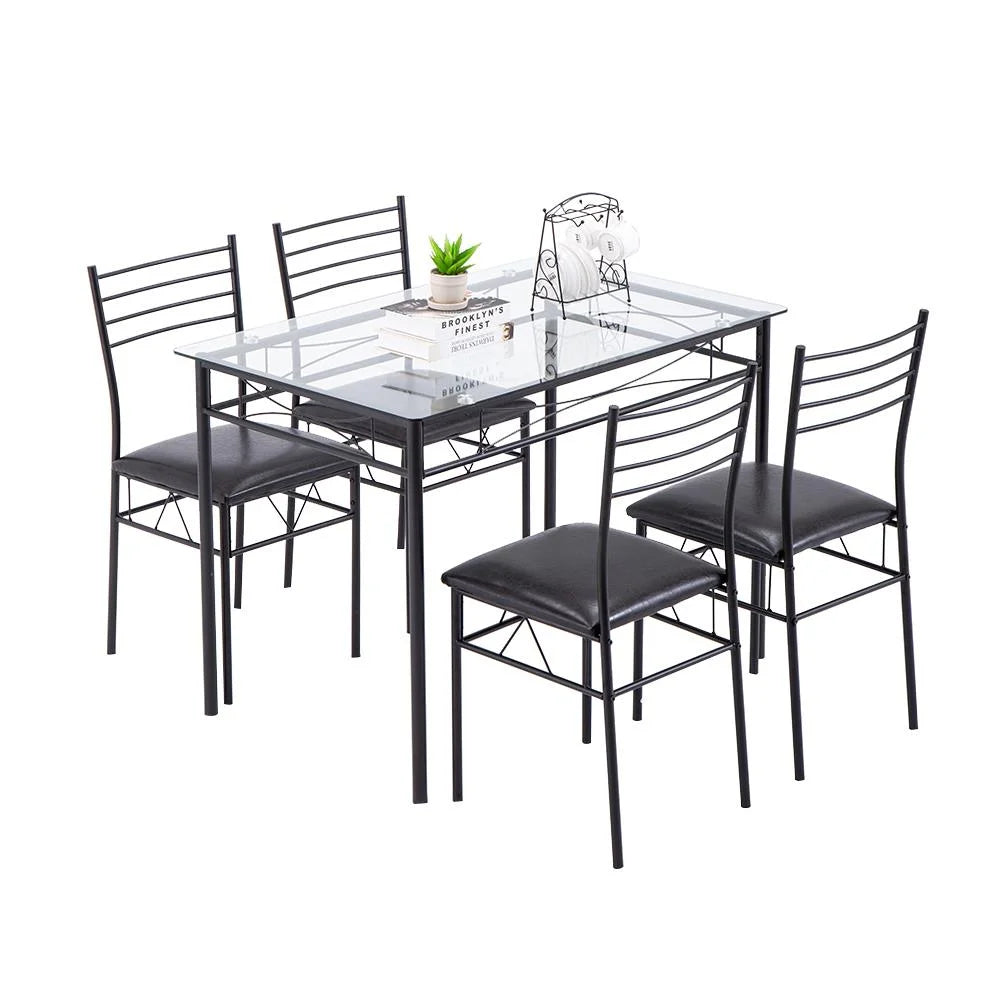 5 Piece Glass Dining Set with Metal Frame M124