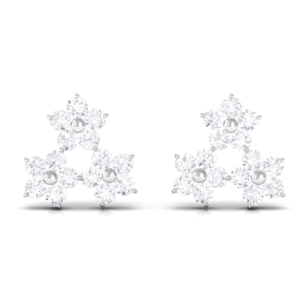 0.75 CT Diamond Flower Cluster Stud Earring in Gold, 925 Sterling Silver V290286