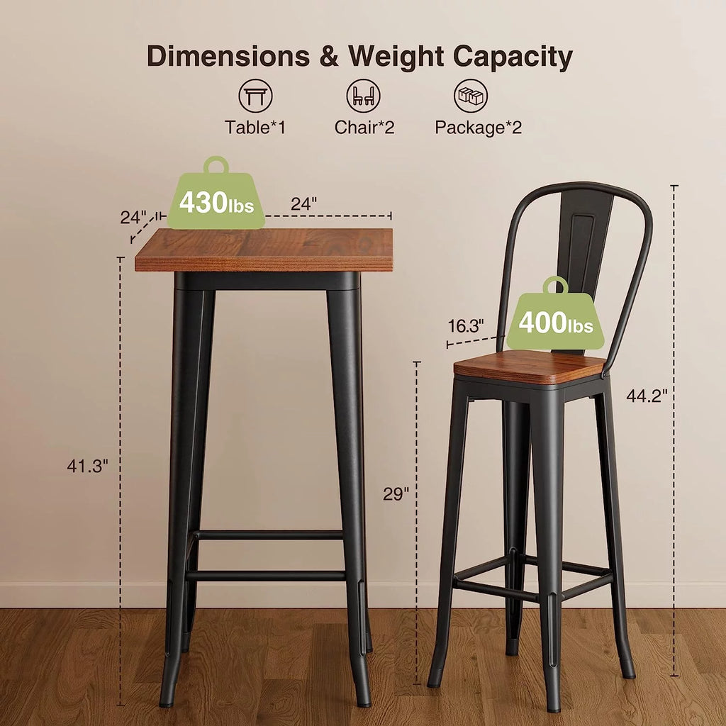 3 Pieces Table and Chair Set with Metal Frame S285