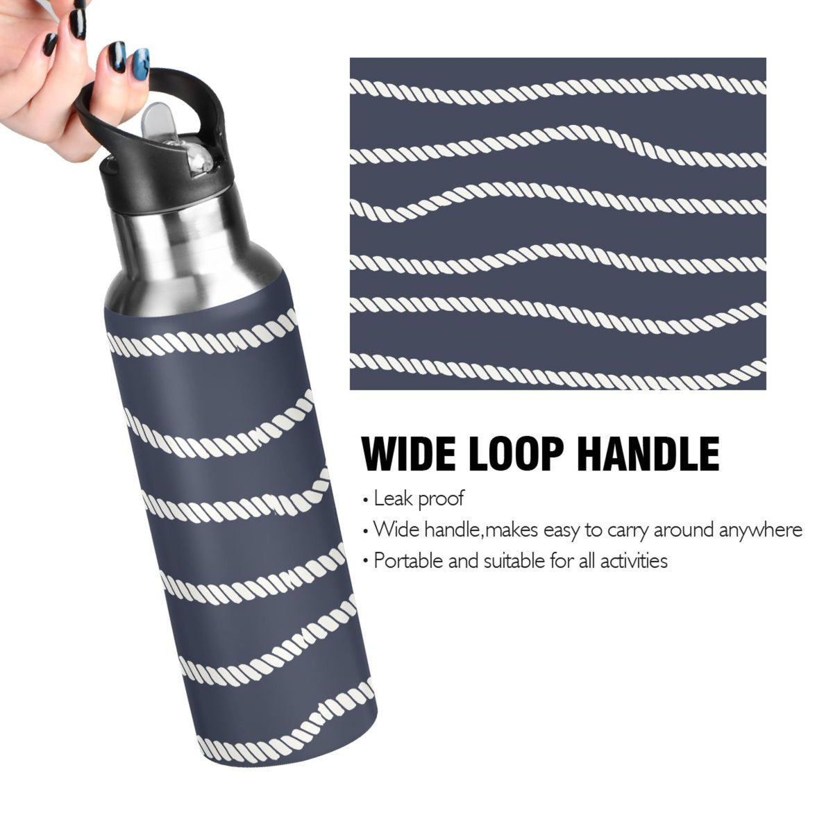 20 OZ Stainless Steel Vacuum Insulated Water Bottle with Straw Lid V243330
