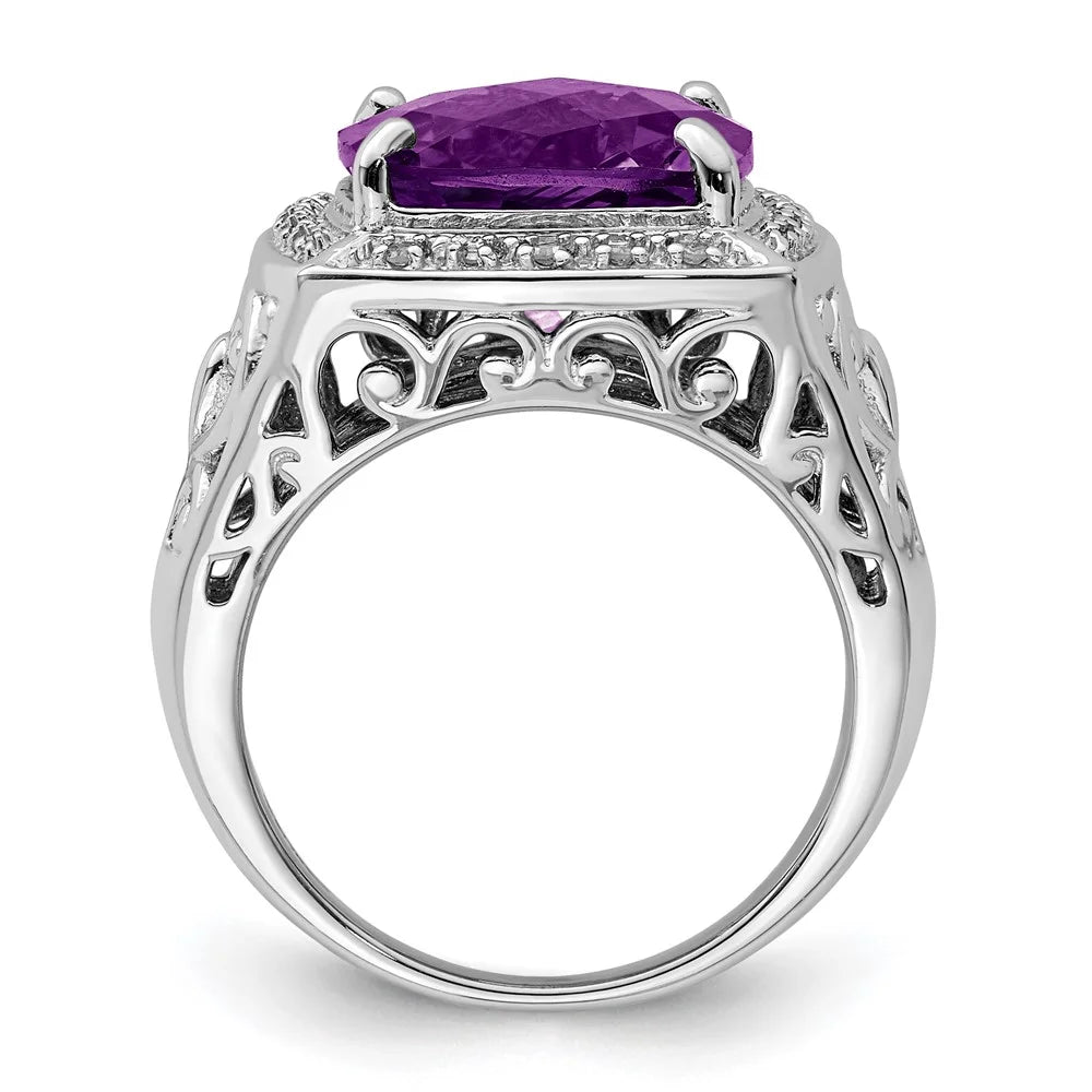 Rhodium-plated Amethyst and Diamond Ring M4566