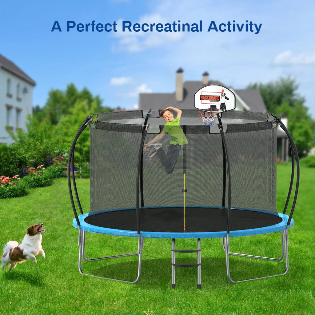 12 ft Trampoline with Enclosure and Basketball Hoop M554051