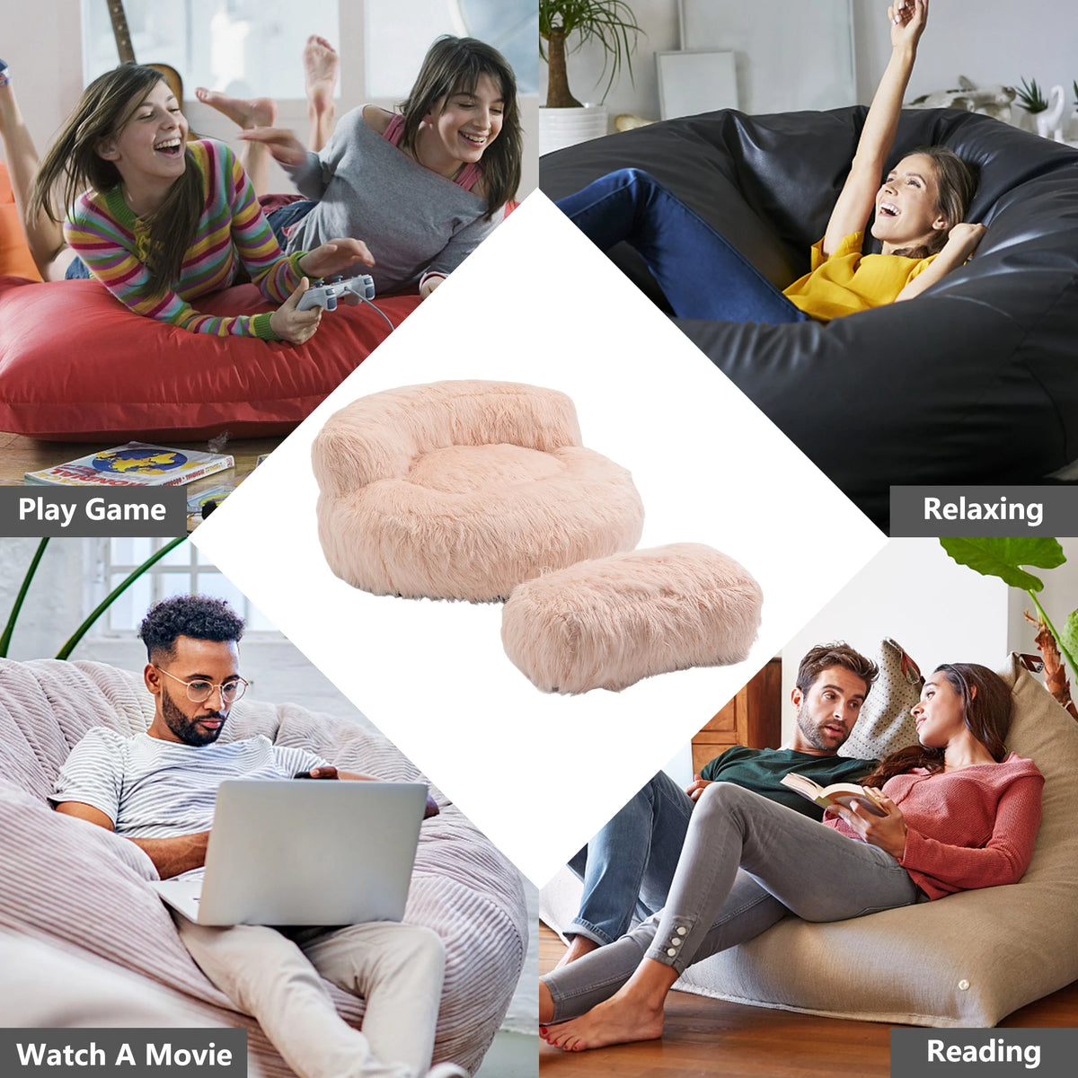 Fluffy Bean Bag Chair with Ottoman Z93140