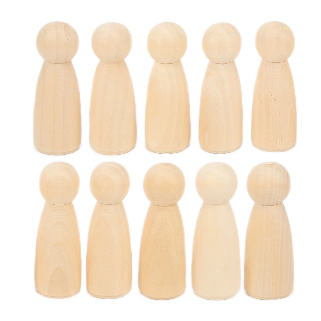 10Pcs Unfinished Wooden Peg Dolls for Kids DIY Craft 75mm / 3.0in X364