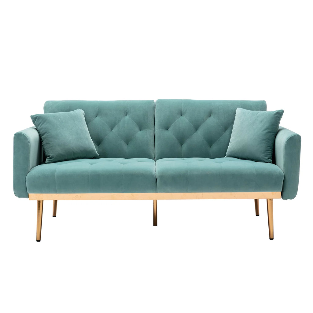 Mint Green Velvet 2-Seater Convertible Sofa Bed Q31751