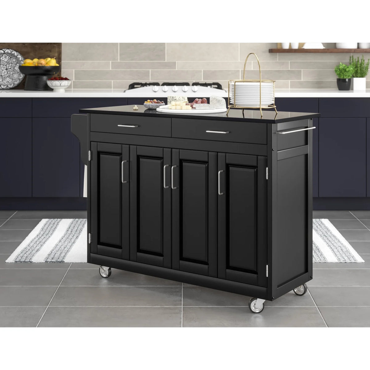 Black Wood Rolling Kitchen Cart R613
