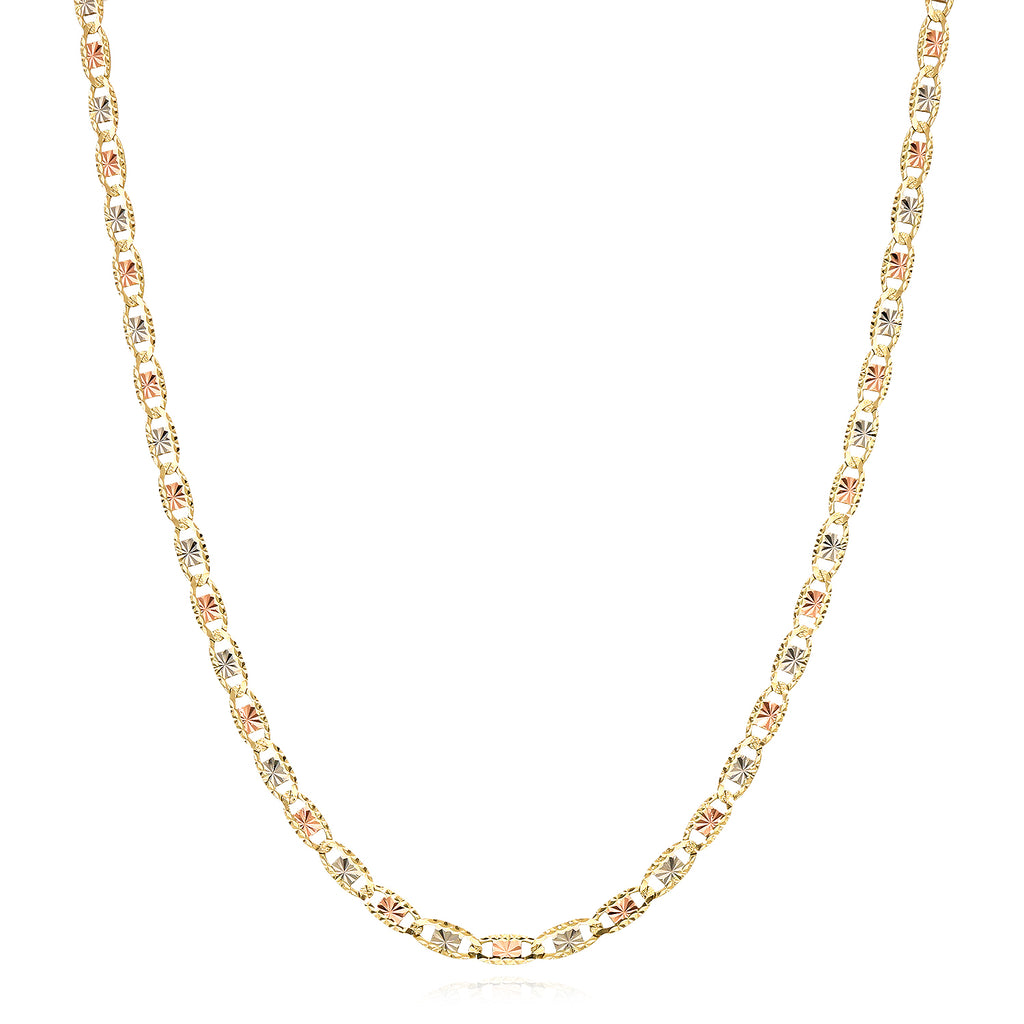 Solid 14K Gold Tri-Color 4mm Diamond-Cut Chain Necklace 18"-24" N5116