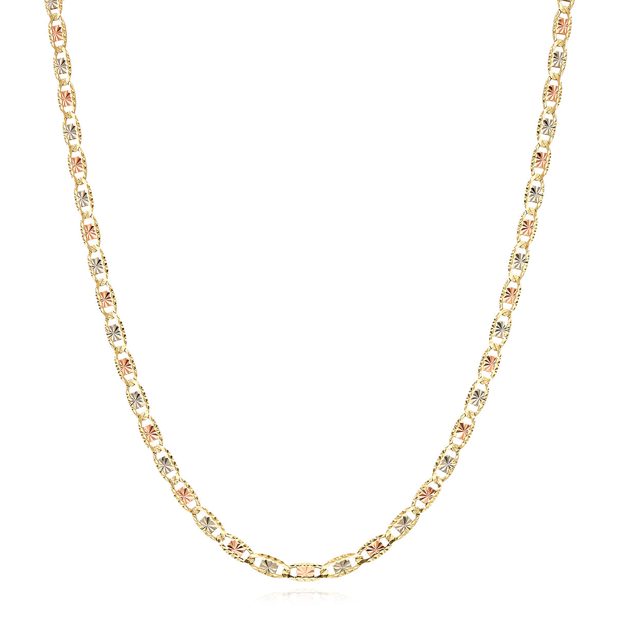 Solid 14K Gold Tri-Color 4mm Diamond-Cut Chain Necklace 18"-24" N5116
