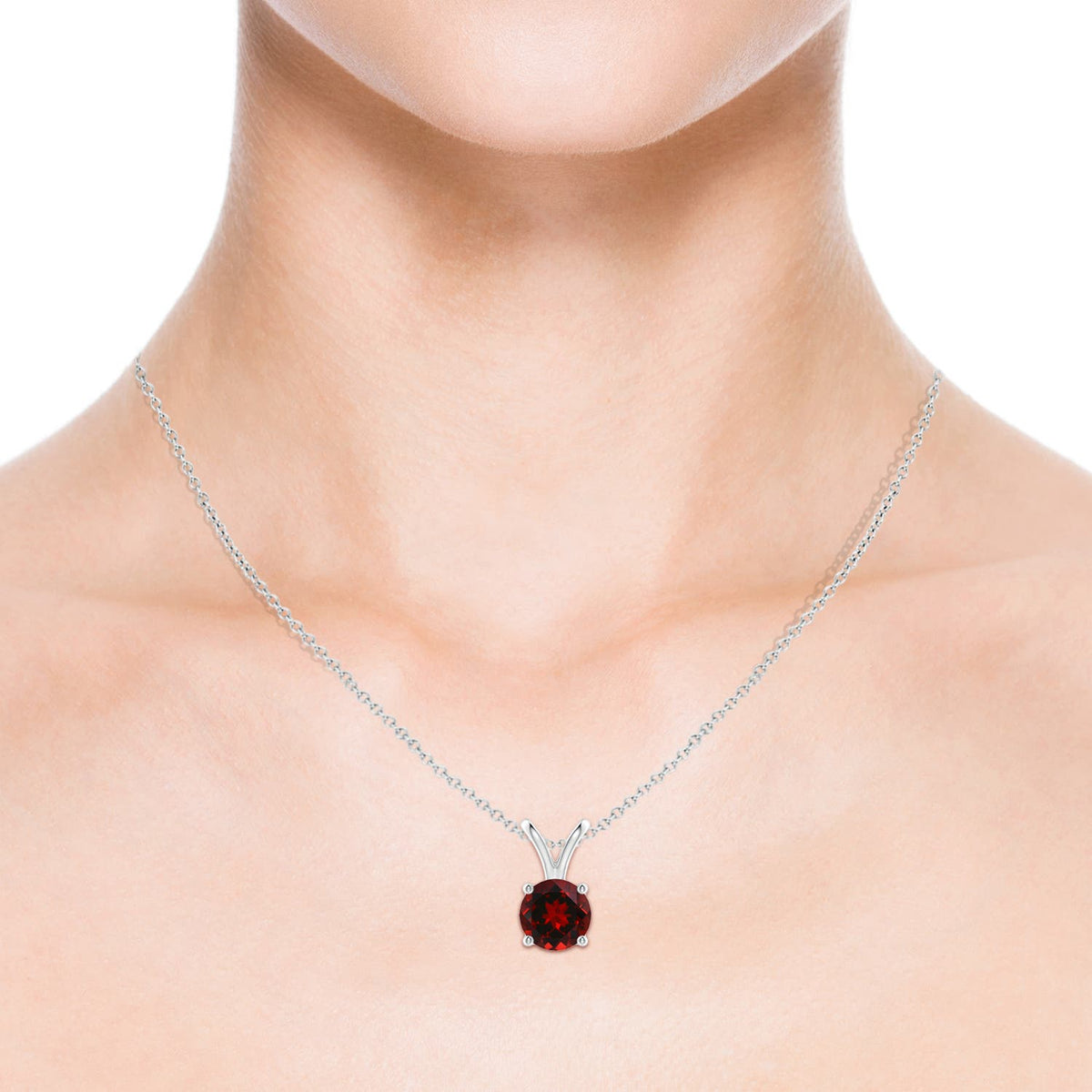 Natural 9mm Garnet Solitaire Pendant Necklace in Sterling Silver C68316