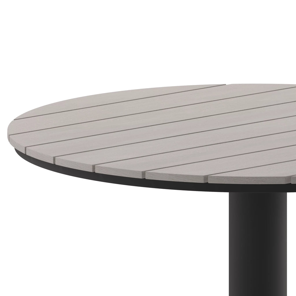 Round 24" Faux Teak Poly Slats Steel Frame Table B966893