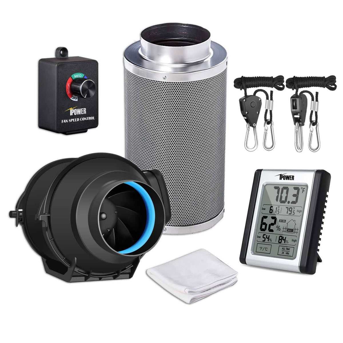 4 inch 150 CFM Inline Carbon Filter with Fan Speed Controller and Temperature Humidity Monitor U783