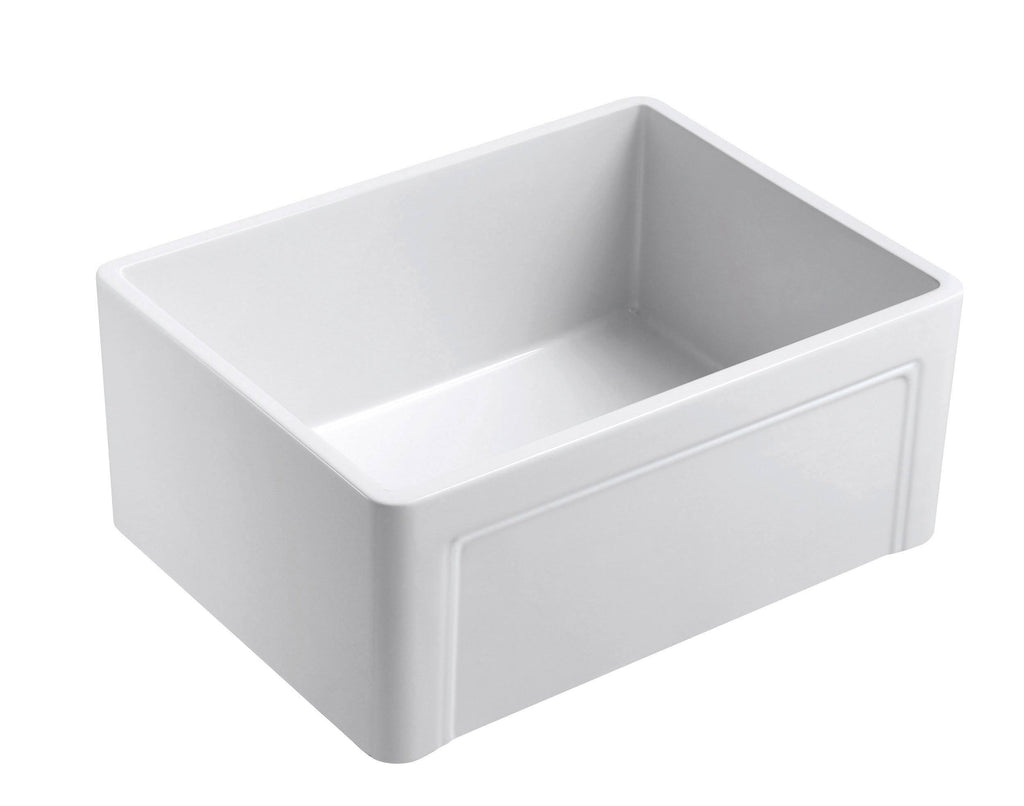 White Fireclay Kitchen Sink with Grid & Strainer S6090