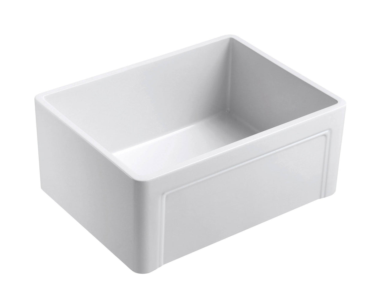 White Fireclay Kitchen Sink with Grid & Strainer S6090