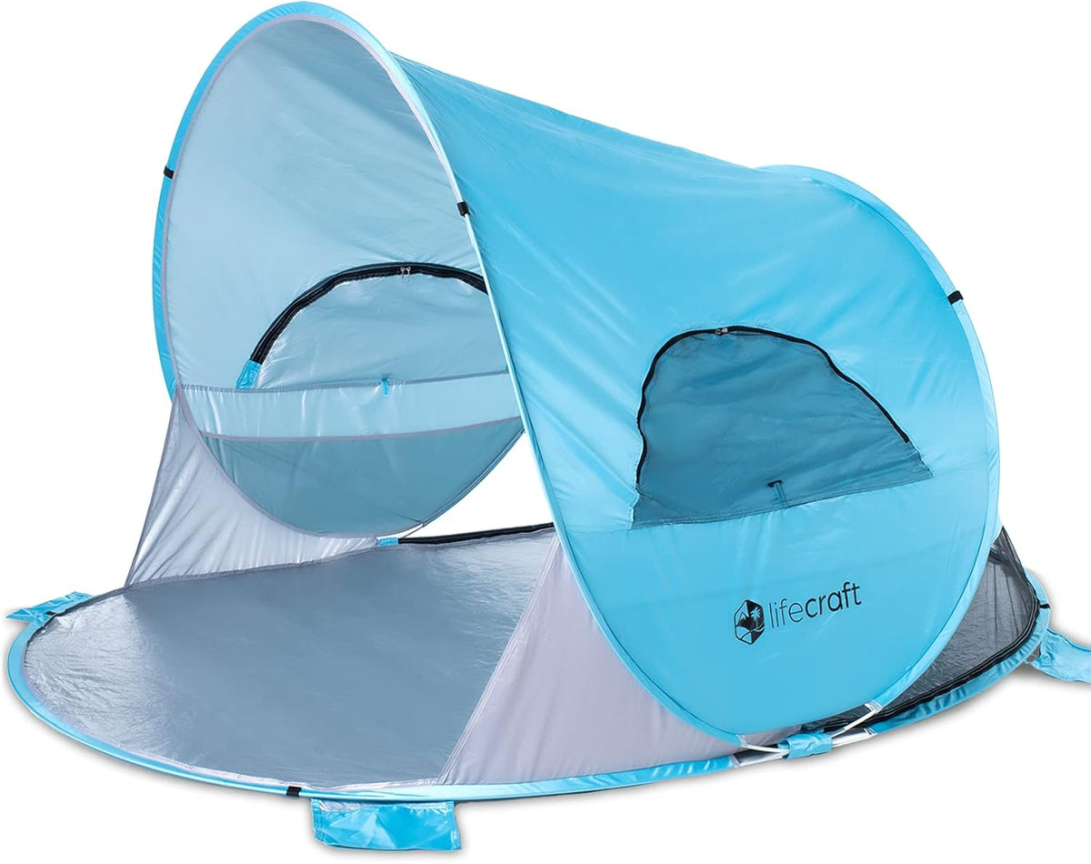 Blue Pop Up Beach Tent 3 4 Person Sun Shelter with UPF 50+ UV Protection W79525
