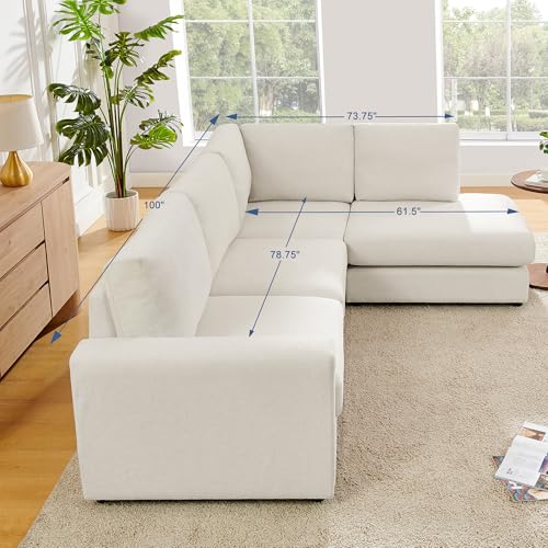 Cream L Shaped Sectional Sofa with Reversible Chaise C361983