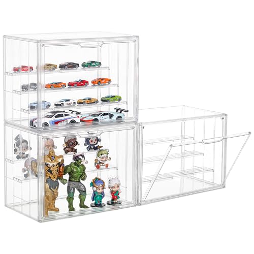 Acrylic 3 Layer Adjustable Display Case with Magnetic Door 2Pack Q631