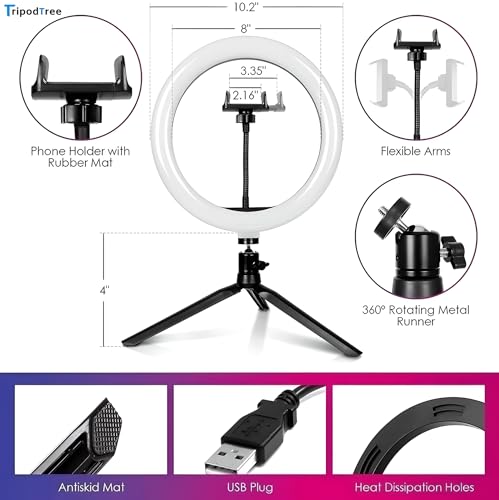 10" Selfie Ring Light with 4" Desktop Tripod Stand & Phone Holder R871