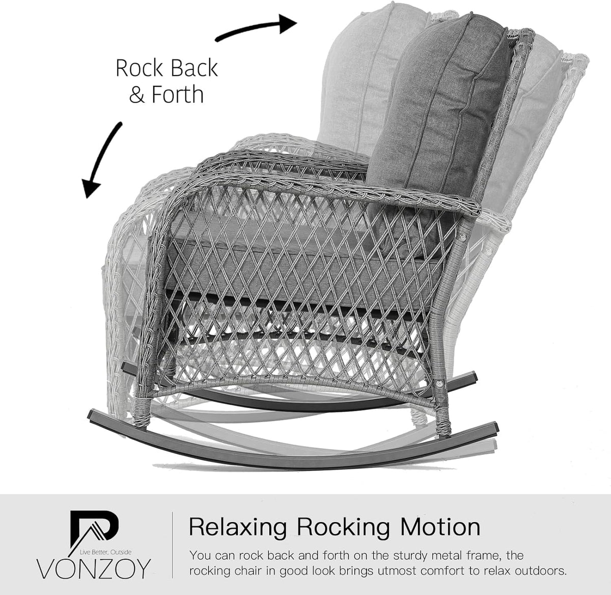 3-Piece Wicker Outdoor Rocking Chairs with Cushions and Table S106