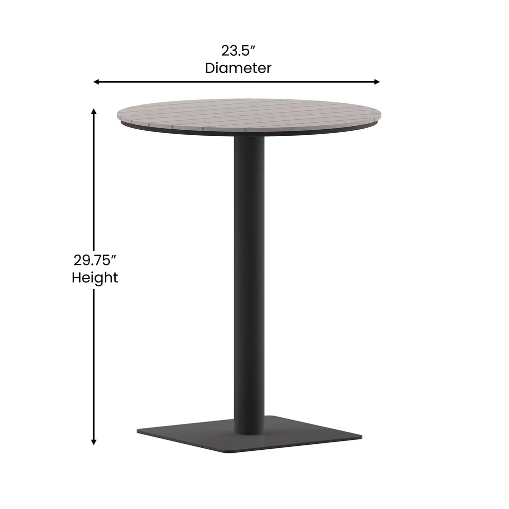 Round 24" Faux Teak Poly Slats Steel Frame Table B966893