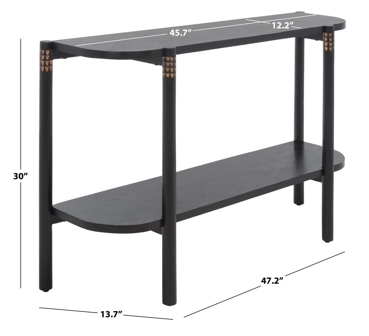 Black Natural Wood Console Table with Shelf N7704