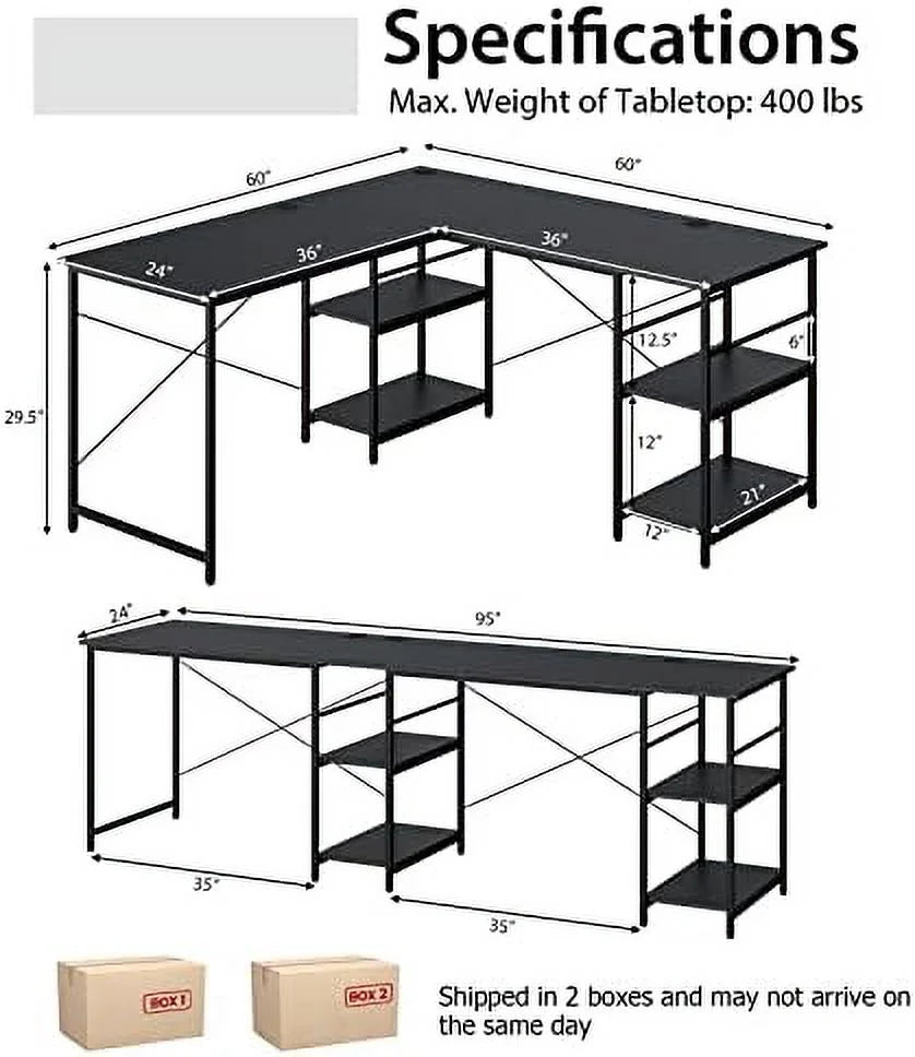L Shaped Wooden Desk with Shelves V916