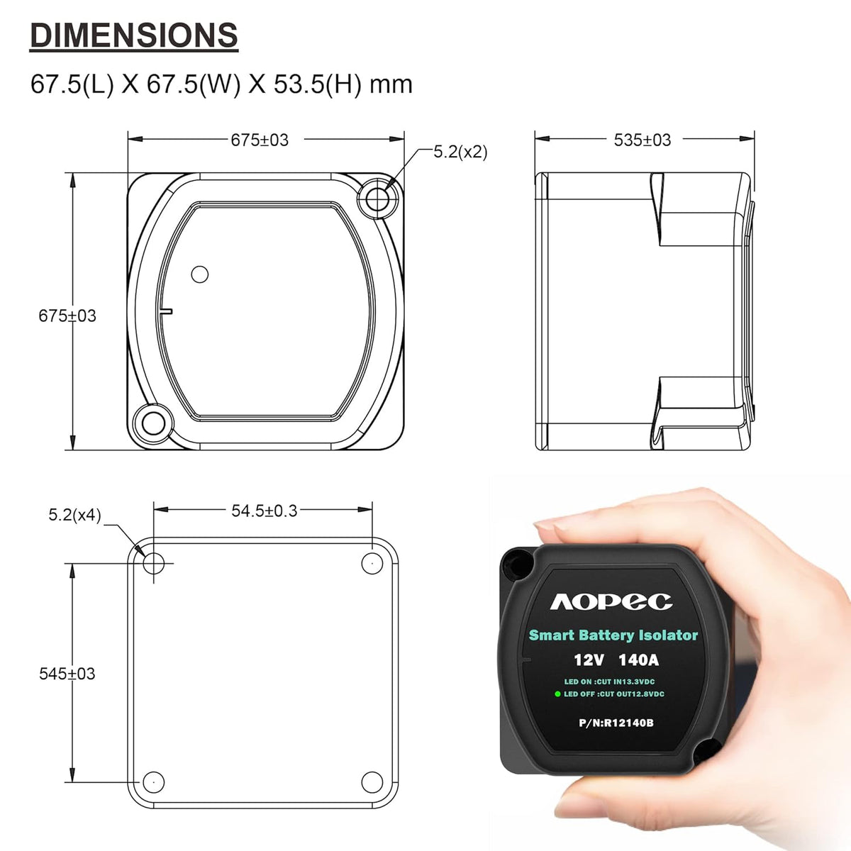 12V 140Amp Smart Waterproof Dual Battery Isolator W648539