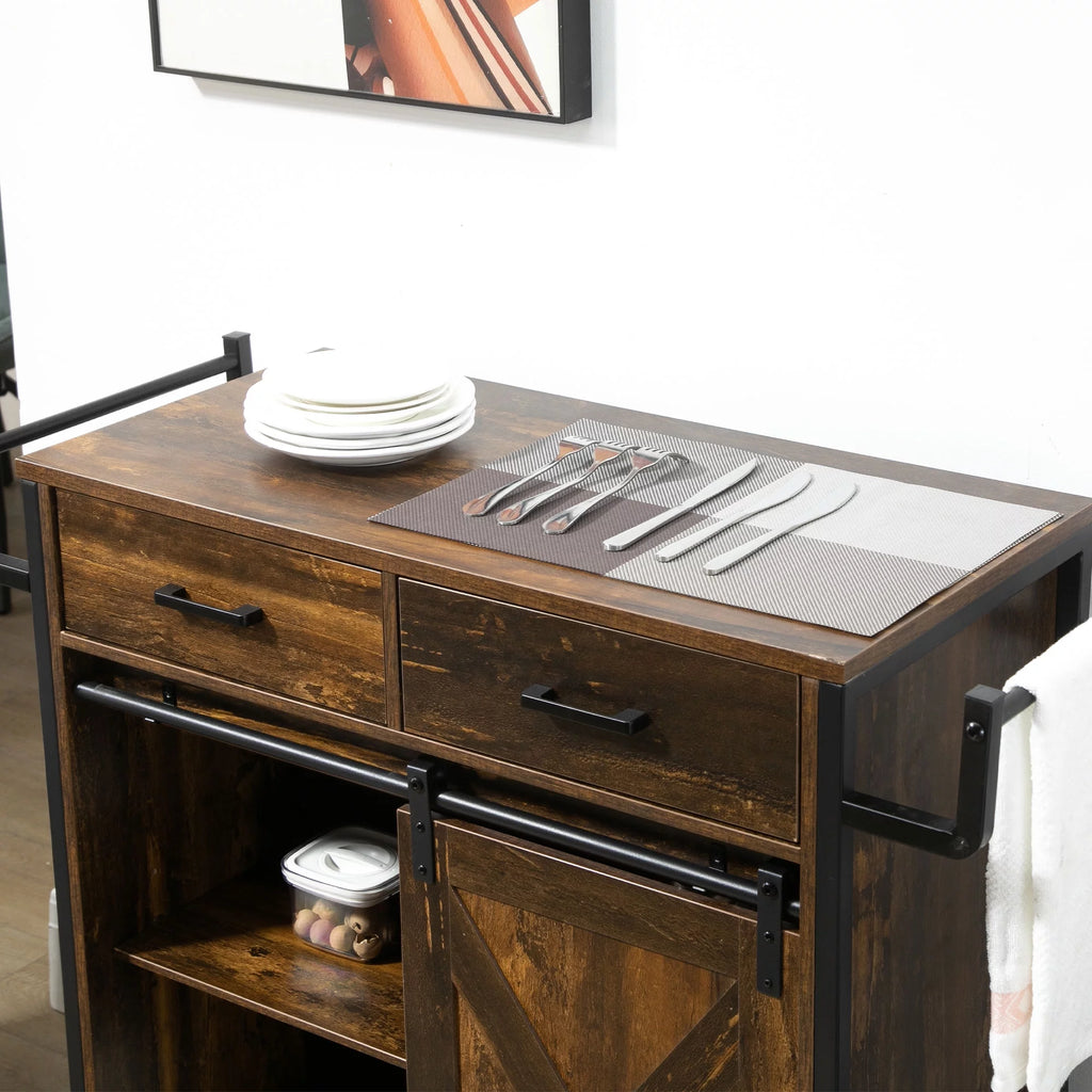 Rolling Kitchen Cart with Adjustable Shelf, Two Drawers and Towel Rack L249