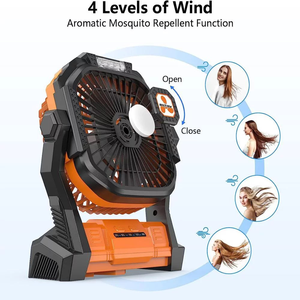 Camping Fan with Light, Portable USB Rechargeable Fan, Orange Z4461