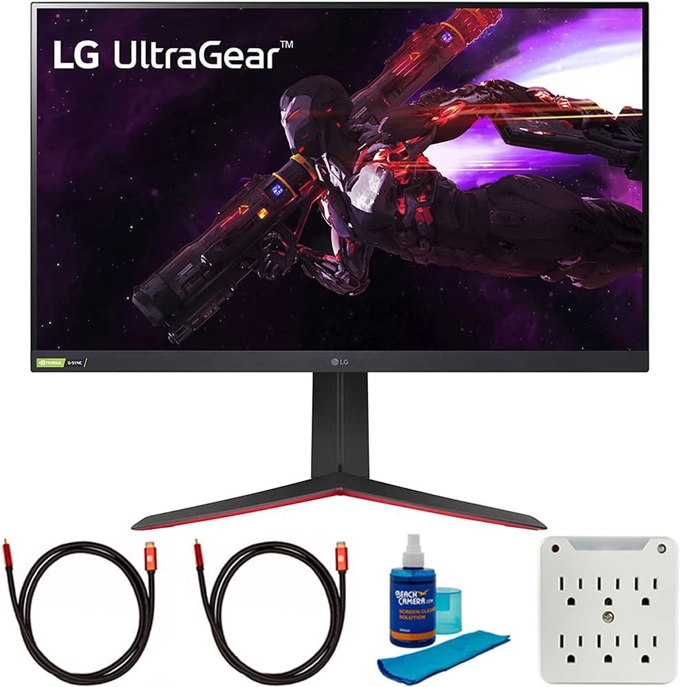 32 inch Ultragear QHD Nano IPS 165Hz HDR Monitor with 2X 6FT HDMI 2.0 Cable, Screen Cleaner and 6-Outlet Surge Adapter P398350