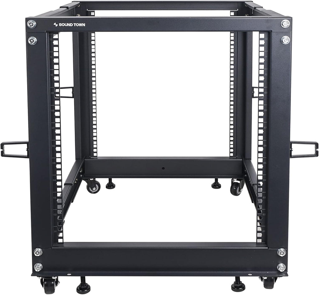 12U Open Frame Server and Network Equipment Rack with Adjustable Depth, Casters, Levelers, Cable Management O246