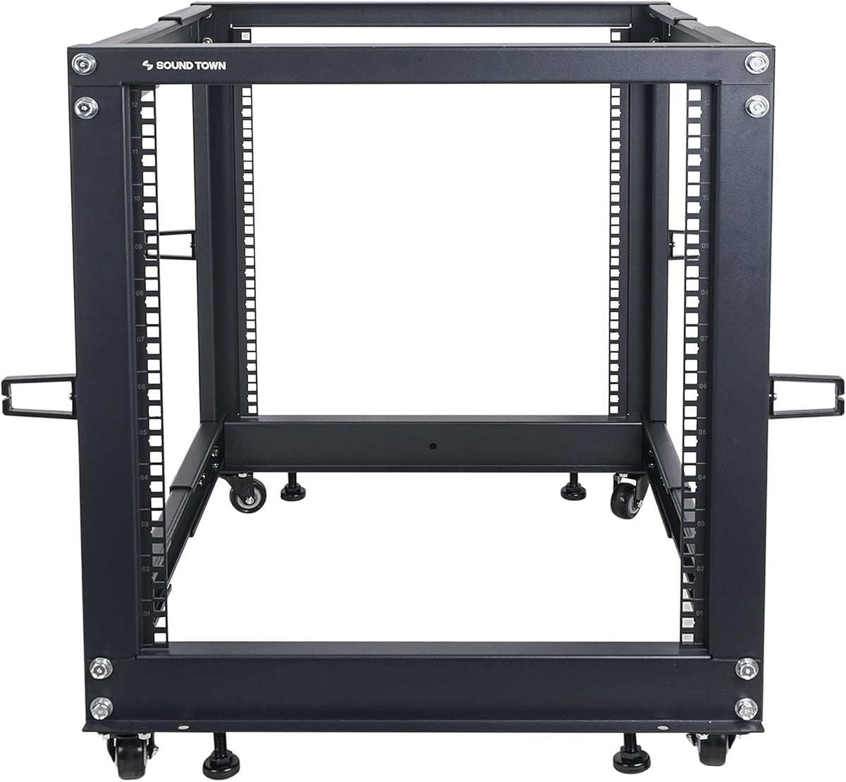12U Open Frame Server and Network Equipment Rack with Adjustable Depth, Casters, Levelers, Cable Management O246