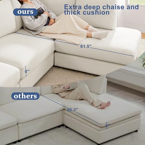 Cream L Shaped Sectional Sofa with Reversible Chaise C361983