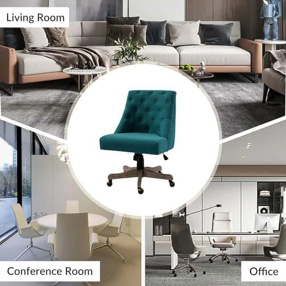Blue Tufted Upholstered Desk Chair with Wood Base C252902