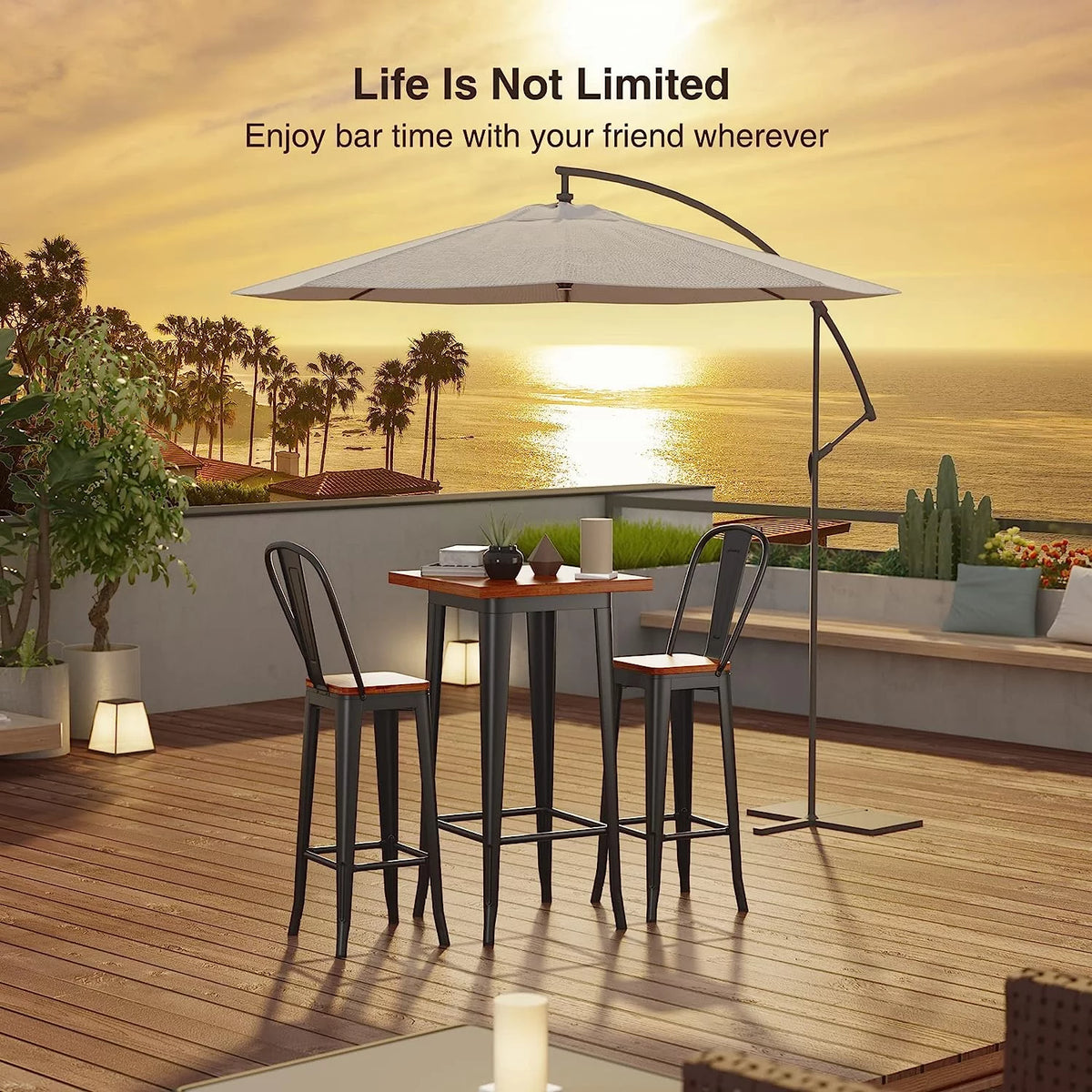 3 Pieces Table and Chair Set with Metal Frame S285