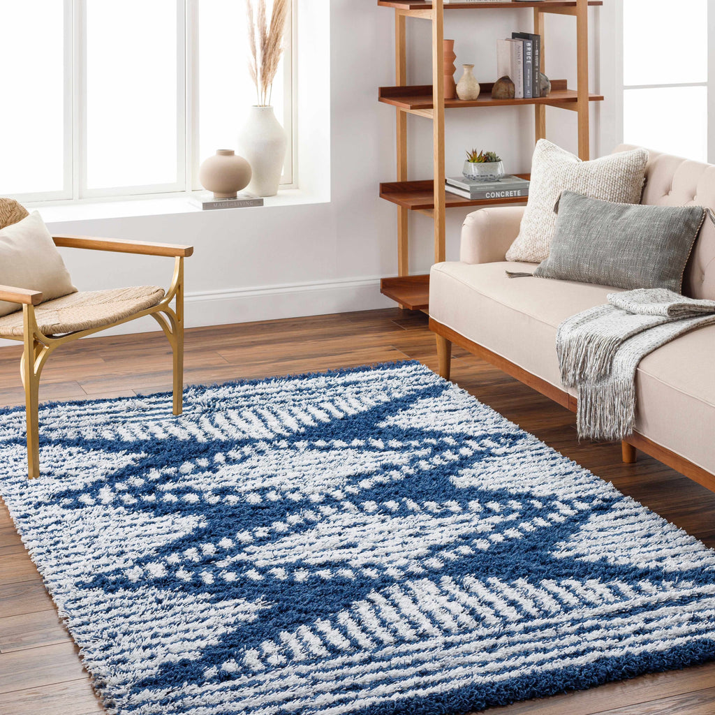 Blue Grey Off White Shag Area Rug J7478