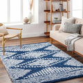 Blue Grey Off White Shag Area Rug J7478