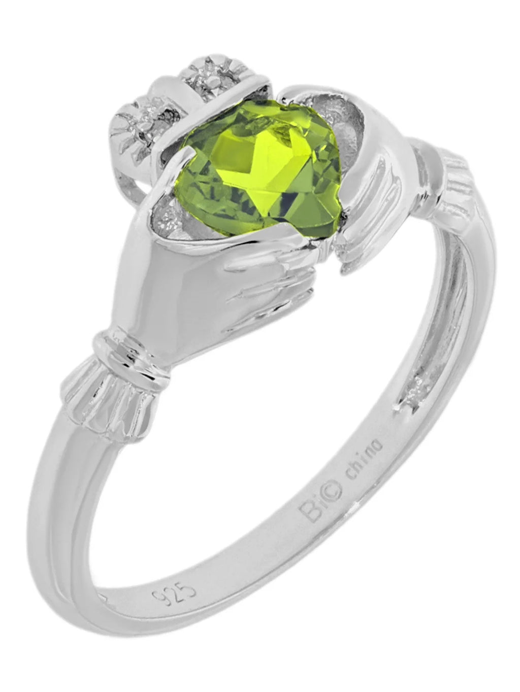 Heart Natural Green Peridot Diamond 925 Sterling Silver Ring Size 8 U198188